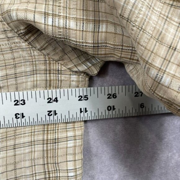 Gander Mountain Shirt Mens Large Tan Plaid Textured Modal Blend Cool Lightweight - Picture 8 of 10